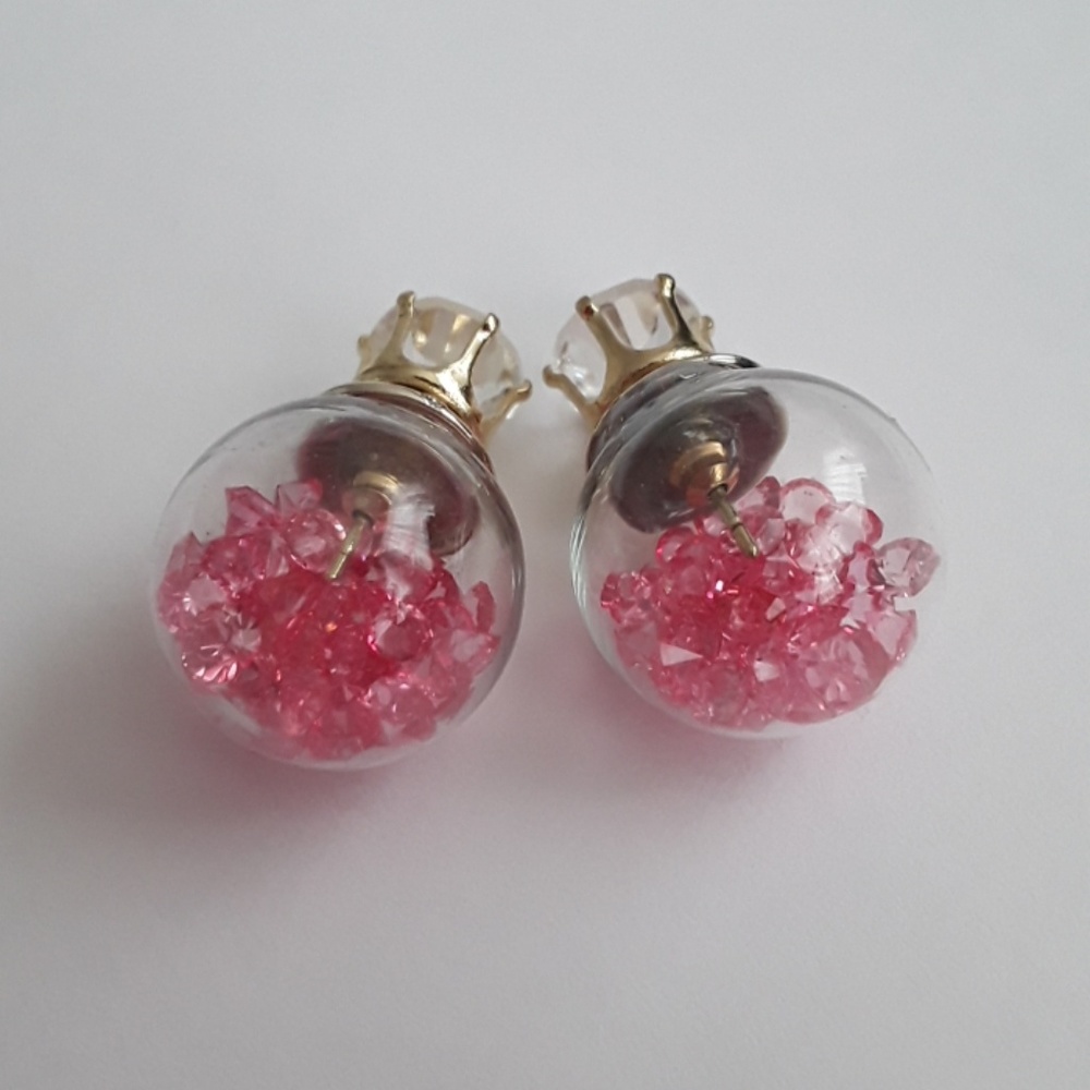 Globe pink crystals rhinestone earrings